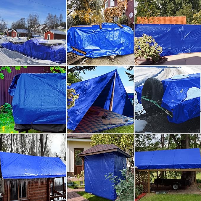STARPYNG-7 Mil Blue 9X12 Feet Tarp-Multifunctional Blue Waterproof Tarpaulin-Waterproof, UV Resistant, Rip and Tear Resistant, Poly Tarpaulin with Reinforced Edges for Cover