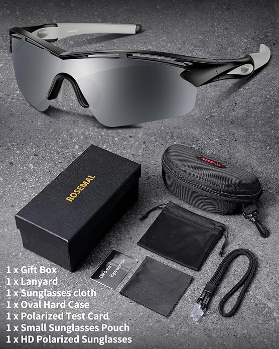 Rosemal Sports Sunglasses Polarized Cycling Sunglasses Running Driving Fishing Hiking for Men Women UV400 TAC TR90