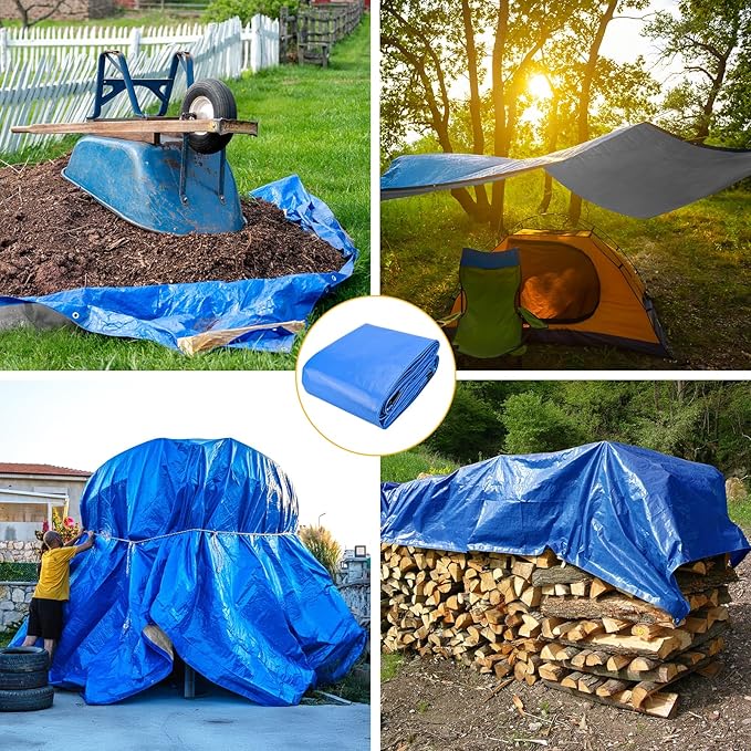 Tarp 20x30 Feet 14 Mil Heavy Duty Waterproof Tarp, Large Multipurpose Cover with Brass Grommets and Reinforced Edges, UV Resistant Thick Poly Tarps for Outdoor Camping Tent Pool Car, Blue