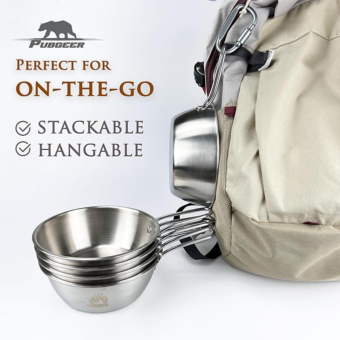 Camping Bowls 31oz (4 pack) - Nesting Stainless Steel bowl with Handles | Outdoor Sierra Cup | Ideal for RV Travel, Camping, and Backpacking | Makgeolli Bowls | Soup Bowls