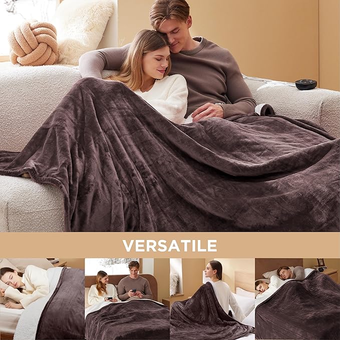 Bedsure Electric Blanket King Size - Dual Control Heated Blanket King Size, Fast Heating with 10 Time Settings & 10 Heat Settings, Warm Gift for Grandma (100x90 inches, Brown)