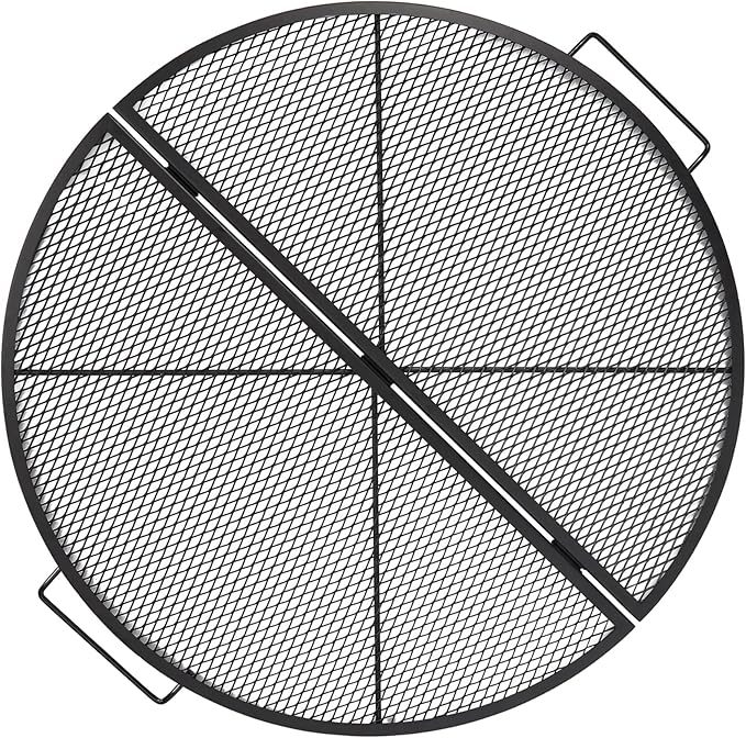 Lineslife X-Marks Fire Pit Cooking Grill Grates Portable, Heavy Duty Foldable Round Campfire Grill Grate, Firepit Grill Grate with Handles, Ideal for Outdoor BBQ Picnics, 36 Inch Black