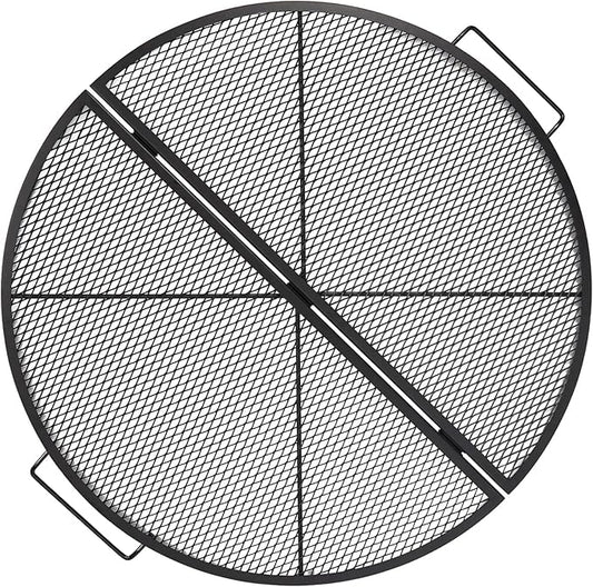 Lineslife X-Marks Fire Pit Cooking Grill Grates Portable, Heavy Duty Foldable Round Campfire Grill Grate, Firepit Grill Grate with Handles, Ideal for Outdoor BBQ Picnics, 36 Inch Black