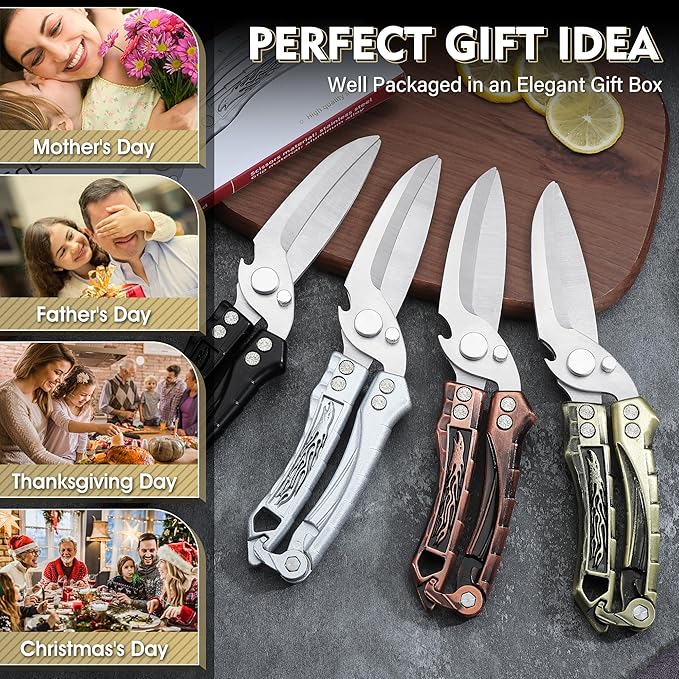 Dream Reach Kitchen Poultry Shears - Heavy Duty Detachable Cooking Scissors with Serrated Edge for Chicken, Meat, Turkey, Green Kitchen Shears for Thansgiving Gift