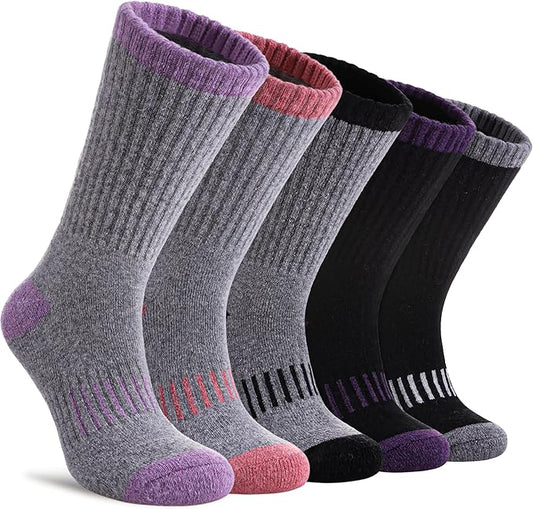 DYW Womens Merino Wool Hiking Socks Thermal Warm Winter Boot Crew Socks Cushion Work Walking Gift Socks 5 Pairs