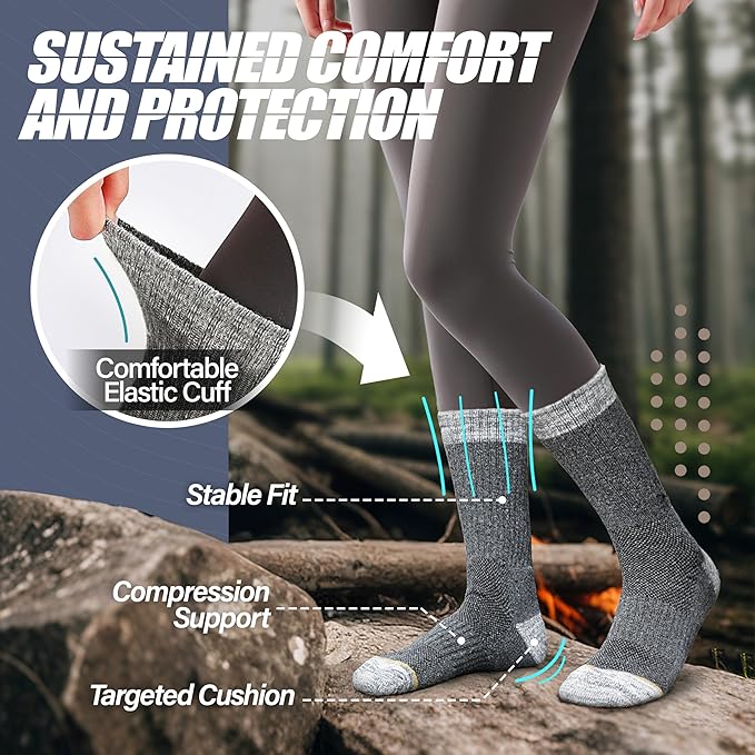 ANTSANG Merino Wool Hiking Socks for Men & Women 5 Pairs Thermal Warm Winter Thick Cushion Moisture Wicking Crew Boot Socks