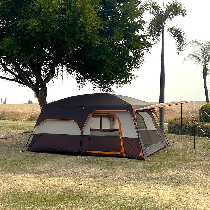 KTT Extra Large Tent 6-10-12-14 Person(A),Family Cabin Tents,2 Rooms,3 Doors and 3 Windows with Mesh,Straight Wall,Waterproof,Double Layer,Big Tent for Outdoor,Picnic,Camping,Family Gathering