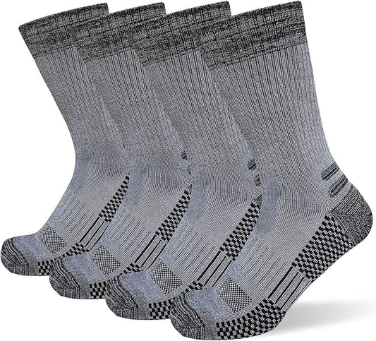 Men's Crew Work Boot Socks Thick Cushioned Moisture Wicking Hiking Sock 4 Pairs