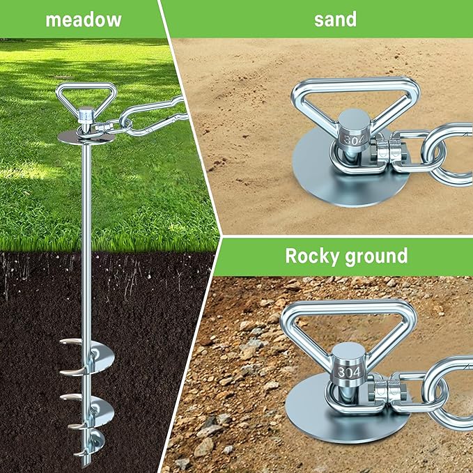 TOMBABY Dog Tie Out Stake-Heavy Duty 304 Stainless Steel Dog Runner, Ground Anchor with 360° Swivel & Anti-Tangle,Use Any for to 210LBS Dogs- Dog Stakes for Outside Camping, Suitable for Any Dog Cable