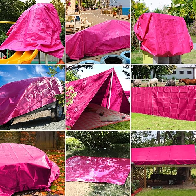 STARPYNG-12 Mil Pink/Silver 12x12 Feet Tarp-Heavy Duty Poly Tarp-Cover,Waterproof, UV Resistant, Weather Resistant, Cover Cars, Boats, Courtyards,Camping