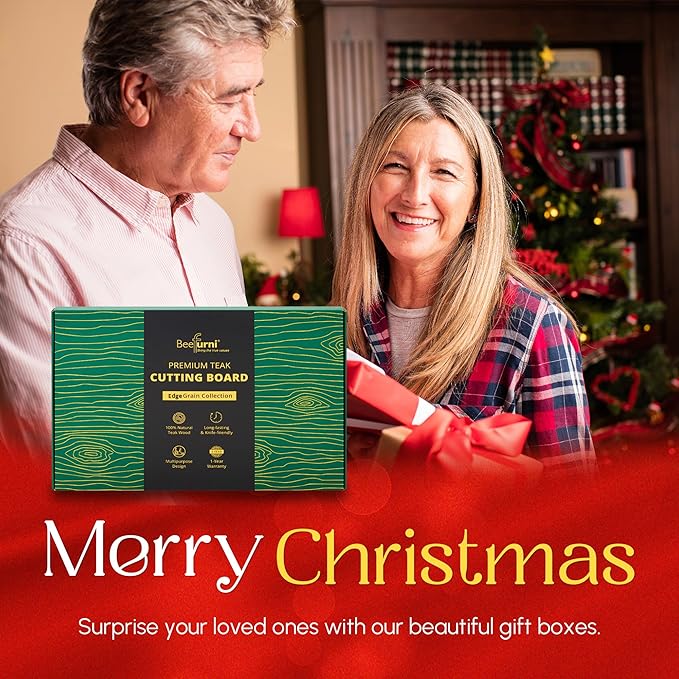 BEEFURNI Teak Wood Cutting Board with Hand Grip (L, 22x16x1.25"), Large Wooden Cutting Boards for Kitchen, Chopping Board Wood, Butcher Block, Charcuterie Board, Christmas Gifts, 1-Year Warranty