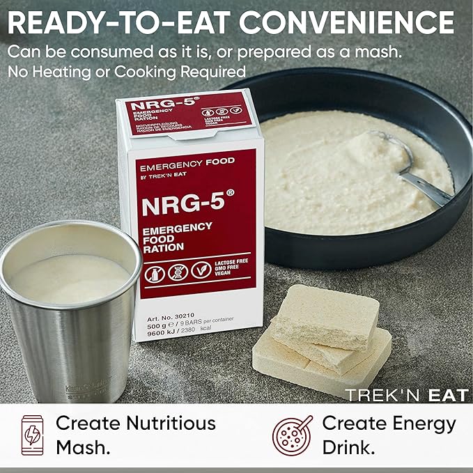 Katadyn NRG-5 Emergency Food Ration 500g Pack of 24 (216 Bars) Ready to Eat 2380 kcal per Pack, Vegan, Lactose-Free, GMO-Free | Long-Term Survival, Emergency Preparedness & Outdoor Adventure Food Bars