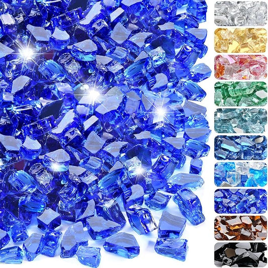 10 Pounds Fire Glass 1/2 Inch High Reflective Tempered Firepit Glass Rocks for Fireplace, Fire Pit Table, Fire Bowl and Landscaping (Cobalt Blue)