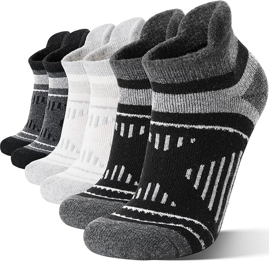 EBMORE 6 Pairs Merino Wool Ankle Hiking Running Socks Compression Support Thick Cushion No Show Socks for Men Women