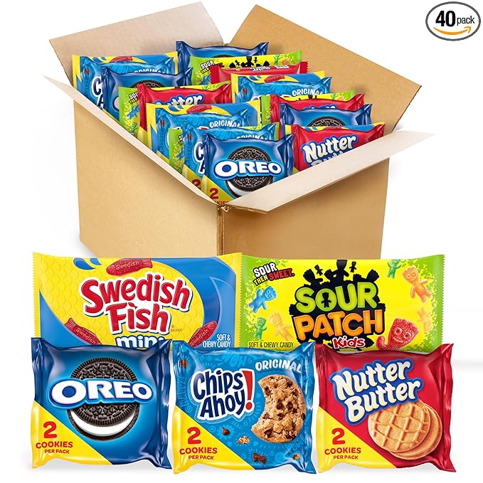 OREO, CHIPS AHOY!, Nutter Butter, SOUR PATCH KIDS & SWEDISH FISH Candy & Cookies Variety Pack, 40 Snack Packs