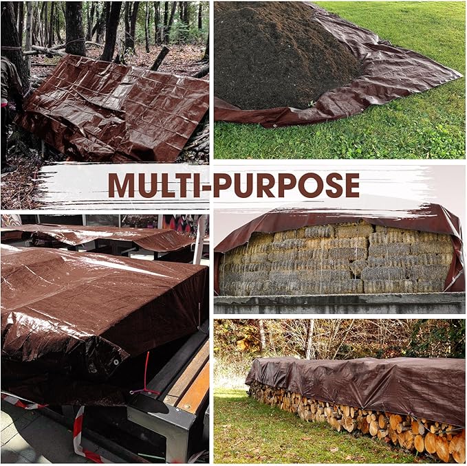 Heavy Duty Double-Sided Waterproof Poly Tarp 14x30 Feet 12mil Thick Polyethylene Tarps, Perfect for Outdoor Use, Plastic Cover & Mat for Tent Camping Storage Boat Bikes Vehicles