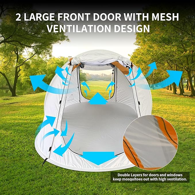 TENPLAY Pop Up Tent,2 People,190T Polyester,Waterproof2000mm,PU Coating,Automatic Setup,2Door,UV Protection,Lightweight,Portable Tent for Hiking,Picnic,Camping