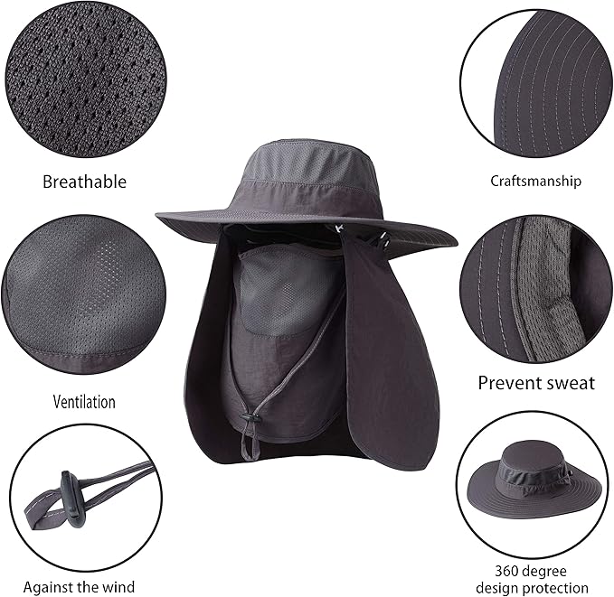 Fishing Hat,Sun Cap with UPF 50+ Sun Protection and Neck Flap,for Man and Women