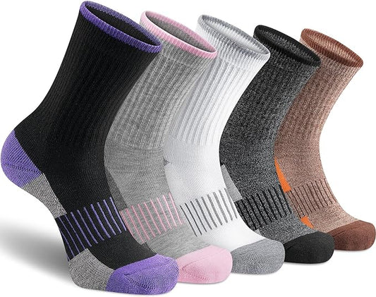Gonii Women Socks Hiking Running Thick Cushion Athletic Crew Socks 5-Pair