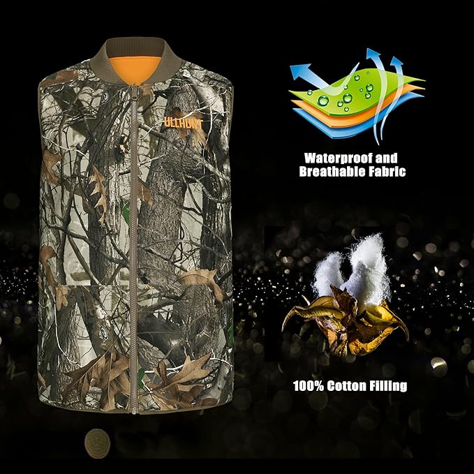 UIIHUNT Heated Hunting Vest for Men with 10000mAh Battery Pack, Lightweight Camo Heated Vest with 3 Heat Settings