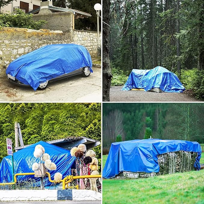 Blue Tarp, Tarps Heavy Duty Waterproof 10x20, Waterproof Plastic Poly 16 Mil Thick Tarpaulin with Metal Grommets Every 19.5 Inches - Emergency Rain Shelter, Outdoor Cover, and Camping Use