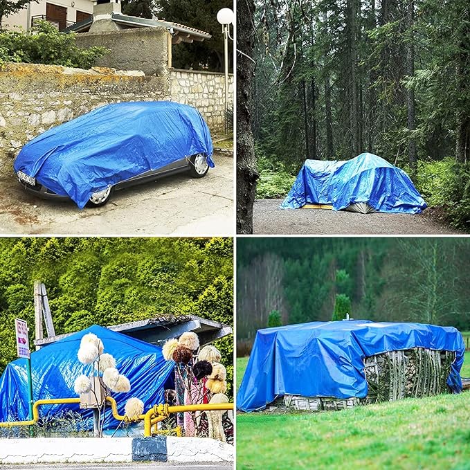 Large 20x20 Tarp, Tarps Heavy Duty Waterproof 20x20, Waterproof Plastic Poly 16 Mil Thick Tarpaulin with Metal Grommets Every 19.5 Inches - Emergency Rain Shelter, Outdoor Cover, and Camping Use