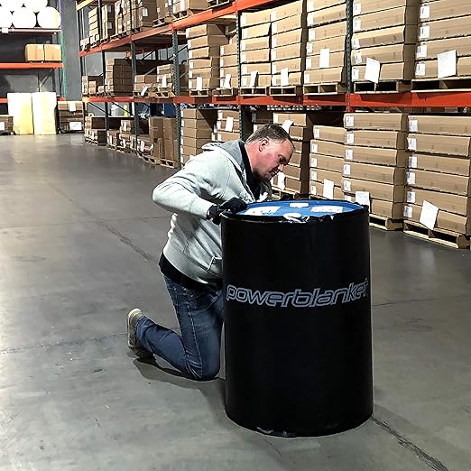 Powerblanket BH55RR-80 Industrial Grade/Weather Resistant D-15 Vinyl Shell 55 gal Insulated Drum Heating Blanket, Fixed Internal Thermostat 80 Degree F, Barrel Heater, Black