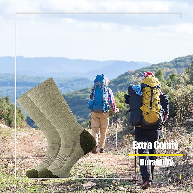SOX TOWN Men's Merino Wool Cushion Crew Socks for Outdoor Hiking Hike Trail Performance Moisture Wicking Lightweight Summer