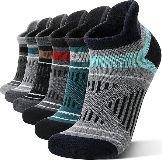 EBMORE 6 Pairs Merino Wool Ankle Hiking Running Socks Compression Support Thick Cushion No Show Socks for Men Women