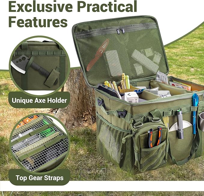 FUNANASUN Multi-Functional 40L Tactical Camping Storage Bag with Customizable Compartments & MOLLE System for Camping, Hiking, and Vehicle Organization