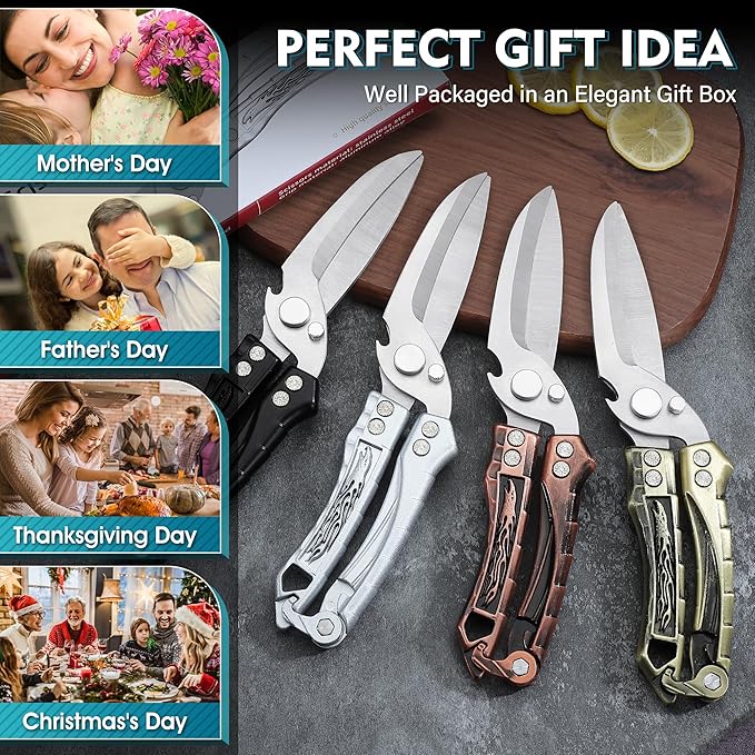 Dream Reach Kitchen Poultry Shears - Heavy Duty Detachable Meat Cutting Scissors with Serrated Edge Cooking Scissors for Thanksgiving Silver