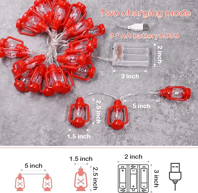 AceList 30 LED Red Lantern String Lights for Bedroom Patio Garden Holiday Home Indoor Decorations, Mini Kerosene Lights String (Warm White Light)