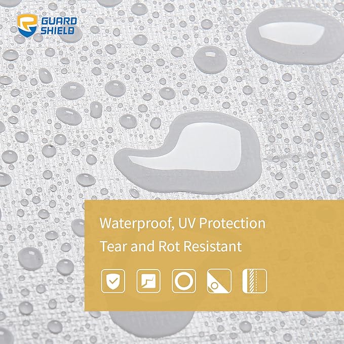 GUARD SHIELD Extreme Heavy Duty White Poly Tarp 8x10 Feet Cover Waterproof Tarps 20mil Thick UV and Tear Resistant Tarpaulin