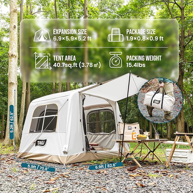 TAILI Inflatable Blow Up Tent for Camping with Hand Pump for 2/3/4/6 Person, Easy Setup Outdoor Inflatable Oxford Waterproof Air Tent House for Family Camping Adult