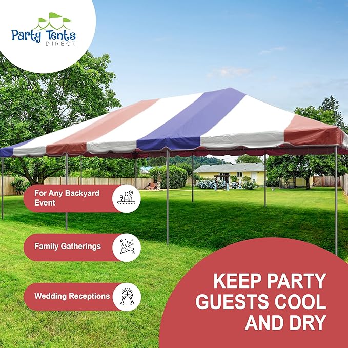 Party Tents Direct 20'x40' Weekender West Coast Tent Frame Party Tent, Red, White and Blue, PVC Top With Storage Bag, Tents for Parties, Weddings, Birthdays, Banquets, Fiestas, Workshop, Outdoor Event