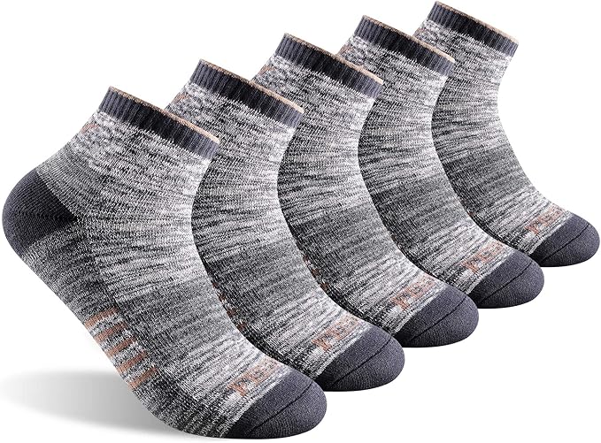 FEIDEER Men's Women's Hiking Walking Socks, Unisex Moisture Wicking Cotton Cushion Ankle Quarter Crew Socks with Arch Support