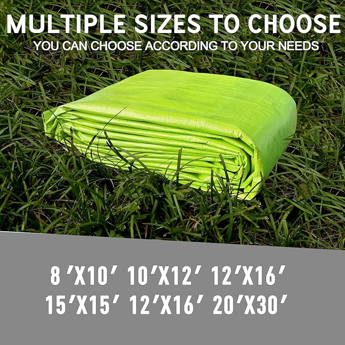 7 Mil Lime Green 8x10 Feet Tarp -Multifuctional Poly Tarp - Cover,Waterproof, UV Resistant, Weather Resistant