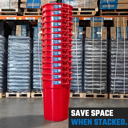 Magnum Red 55 Gallon Trash Can Set (Trash Can, Quiet Dolly, and Reinforced Lid), Construction Grade, Jobsite Ready, Non-Marking Wheels & Casters for Rolling Garbage CMTC-CLD0-55R05 (5 Set)