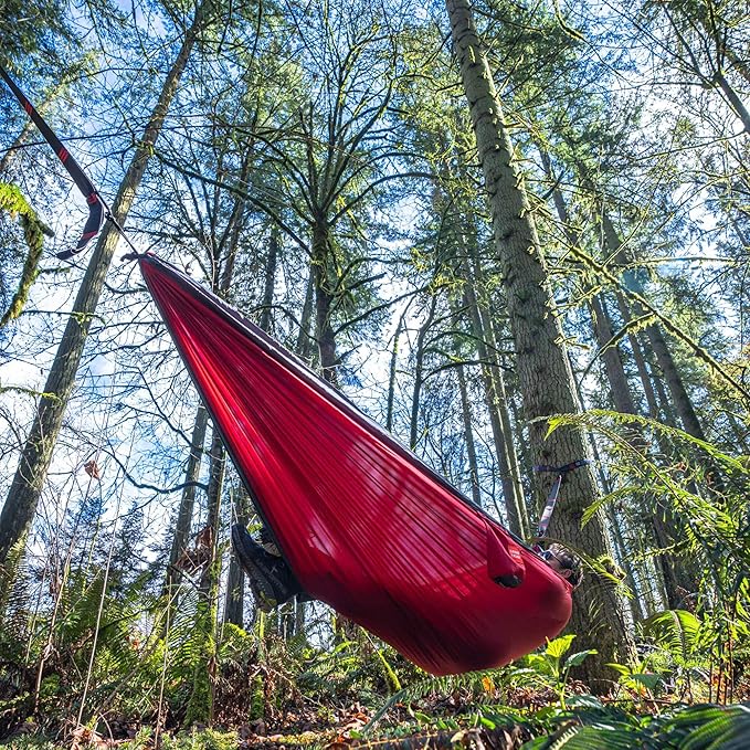 Grand Trunk Double Deluxe Parachute Nylon Hammock - 500lb Capacity Camping Hammock, 10.5x6.5ft, Lightweight & Durable (Crimson/Charcoal)