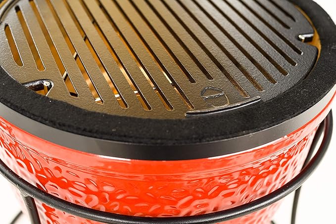 Kamado Joe KJ13RH Joe Jr. 13.5 inch Portable Charcoal Grill with Cast Iron Cart and Heat Deflectors, Blaze Red and Kamado Joe KJ15090620 Cast Iron Sear Plate