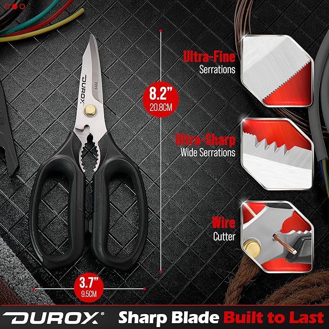 DUROX - Heavy Duty Scissors, Multipurpose Utility Scissors. Built to Cut Leather, Cardboard, Carpet, Plastic and Rope. All Purpose Heavy Duty Kitchen Scissors to Cut Meat, Poultry and Chicken Bones