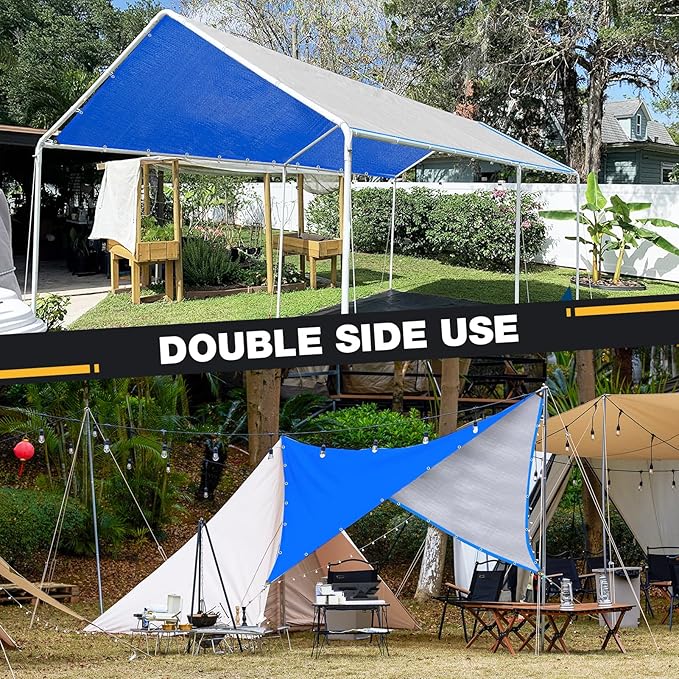 Tarp 8x10 Feet 14 Mil Heavy Duty Waterproof Tarp, Large Multipurpose Cover with Brass Grommets and Reinforced Edges, UV Resistant Thick Poly Tarps for Outdoor Camping Tent Pool Car, Blue