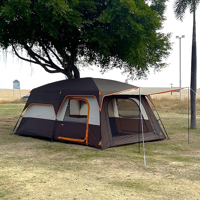 KTT Extra Large Tent 6-10-12-14 Person(A),Family Cabin Tents,2 Rooms,3 Doors and 3 Windows with Mesh,Straight Wall,Waterproof,Double Layer,Big Tent for Outdoor,Picnic,Camping,Family Gathering