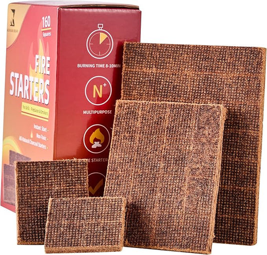 Fire Starter 160 pcs - Fire Starters for Campfire, Outdoor Fire Pit, Wood Stove, Logs Fireplaces, BBQ, Water Resistant & Odorless Firestarter - Camping Essentials