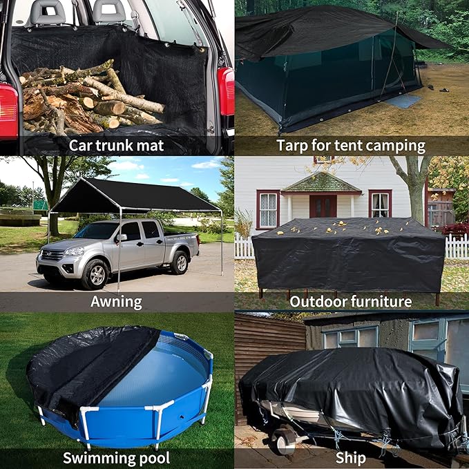 TARPAL 20x20ft tarp 14mil Heavy DutyTarp Black tarps Large Tarps,Water and UV Protection,for Outdoor Furniture Covers Waterproof,Awnings,Roofs,Tents,Pool Cover,Shade Cloth for Garden