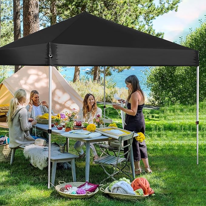 Pop Up Canopy 8X8 FT,Portable Sun Instant Shelter w/Backpack Bag,Waterproof,Adjustable Straight Leg Heights Canopies,Outdoor Tents for Parties,Camping,Commercial Event,Black