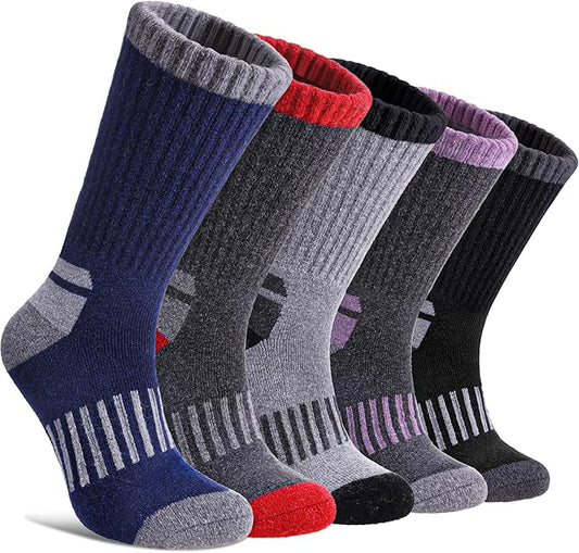 DYW Womens Merino Wool Hiking Socks Thermal Warm Winter Boot Crew Socks Cushion Work Walking Gift Socks 5 Pairs