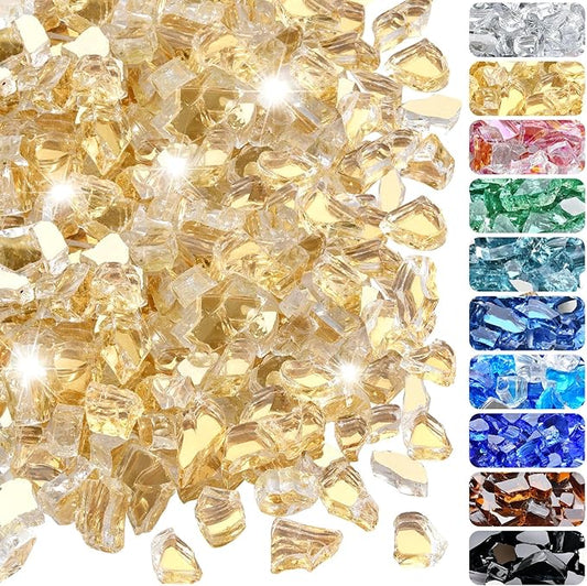 20 Pounds Fire Glass 1/2 Inch High Reflective Tempered Firepit Glass Rocks for Fireplace, Fire Pit Table, Fire Bowl and Landscaping (Gold)