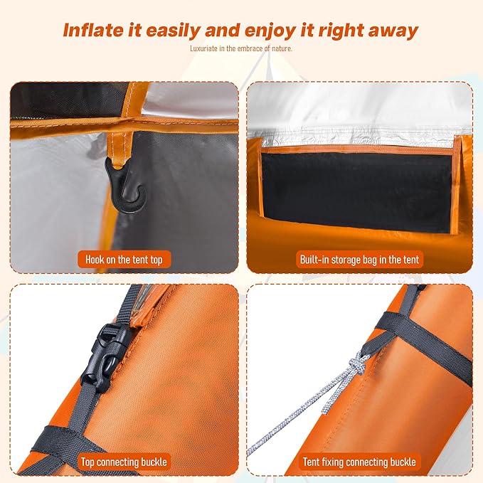 Automatic Large Tent for Camping 4 Person, Waterproof Tents for Camping, Windproof Inflatable Tents with Mosquito Screen Window, Camping Tent for Traveling, Beach