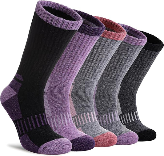 DYW Womens Merino Wool Hiking Socks Thermal Warm Winter Boot Crew Socks Cushion Work Walking Gift Socks 5 Pairs